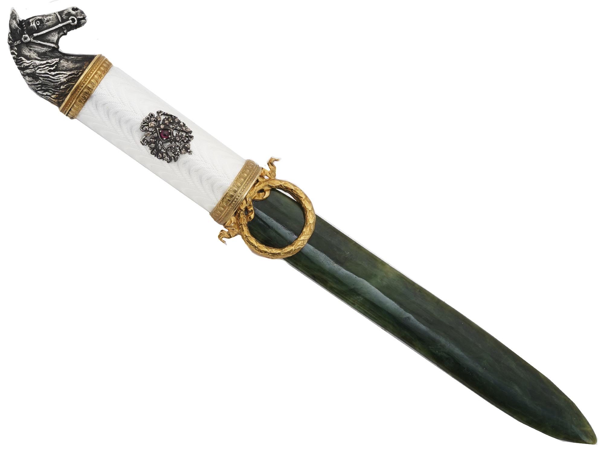 RUSSIAN SILVER ENAMEL DIAMOND JADE LETTER OPENER PIC-0